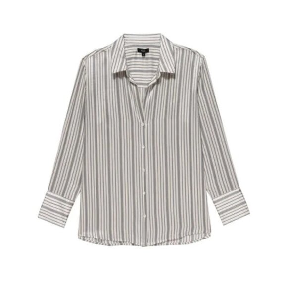 RAILS Dorian Silk Satin Stripe Blouse Womens Large Off White Long Sleeve - Picture 6 of 6
